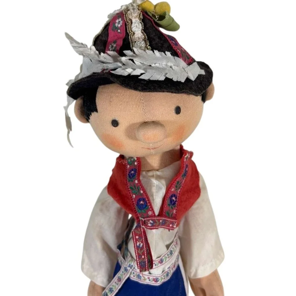 Vintage Bulgarian 1970s handmade hand puppet little boy 15 In Traditional Attire